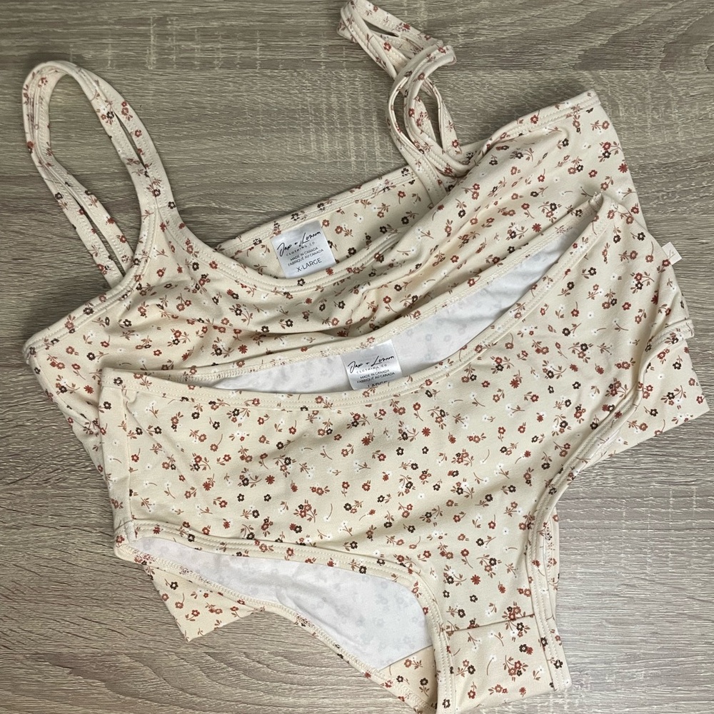Jax & Lennon Bralette & Undies Floral Print Intimates Set - Cream